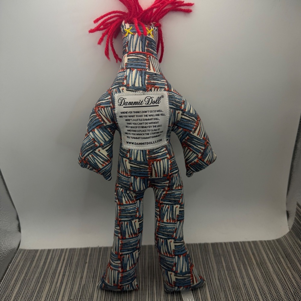 Dammit Doll Classic Stress Relief Plush Gag Gift Blue Red Geometric 12 Inch